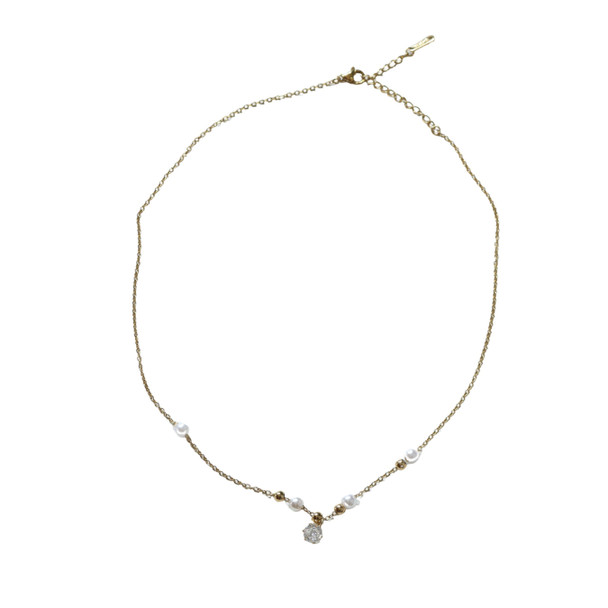 MLD51 Gold-Tone Pearl & Crystal Pendant Necklace