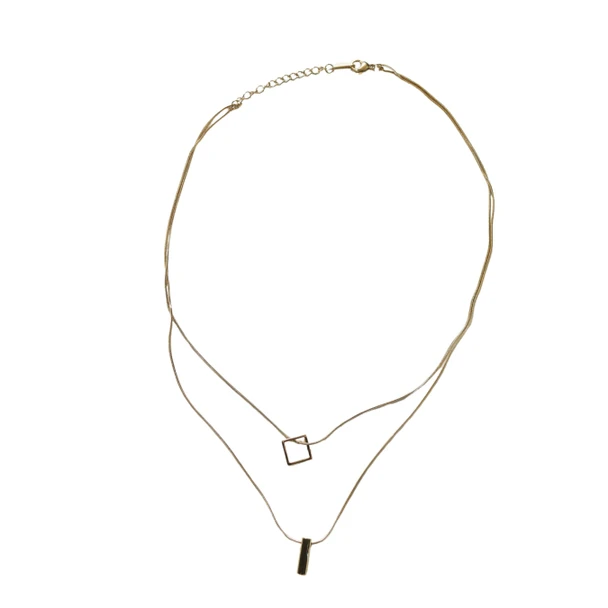 MLD56 Gold-Tone Double Layer Geometric Pendant Necklace
