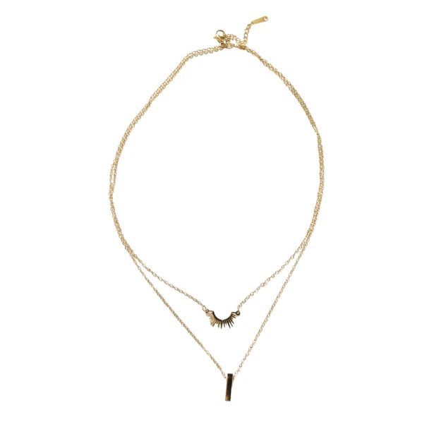MLD58 Gold-Tone Layered Sunburst & Bar Pendant Necklace