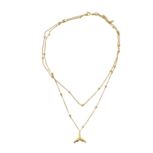 MLD59 Gold-Tone Layered Whale Tail Pendant Necklace