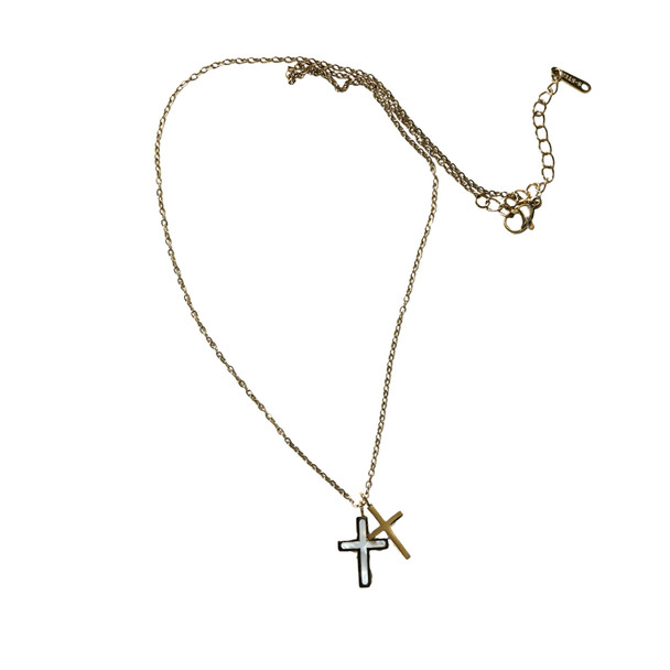 MLD61 Gold-Tone Double Cross Pendant Necklace