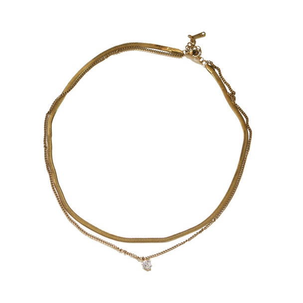 MLD65 Gold-Tone Layered Snake Chain Crystal Pendant Necklace