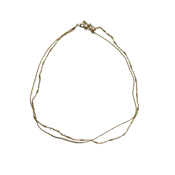 MLD66 Gold-Tone Layered Figaro & Bar Link Chain Necklace
