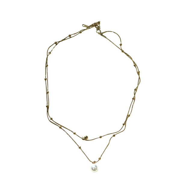 MLD67 Gold-Tone Layered Beaded Pearl Pendant Necklace