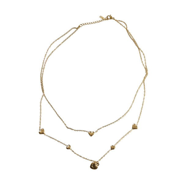 MLD71 Gold-Tone Layered Multi-Heart Charm Necklace