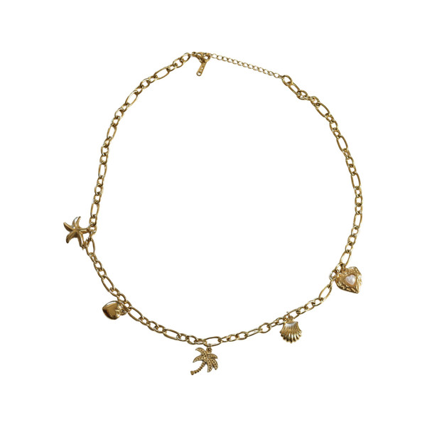 MLD72 Gold-Tone Coastal Charm Chain Necklace