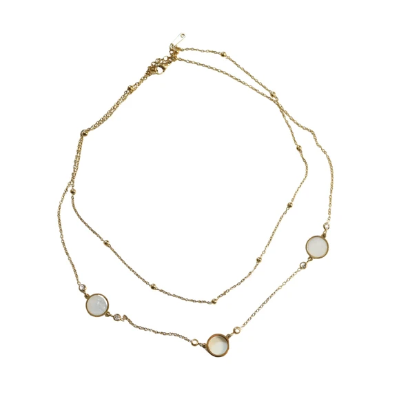 MLD74 Gold-Tone Layered Mother-of-Pearl Disc Necklace