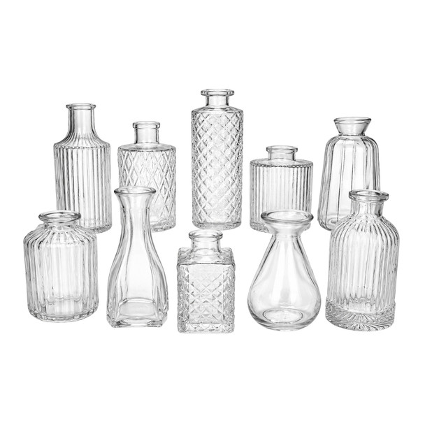 X0501A Vintage Clear Glass Bud Vase Collection No.1 (Set of 10)