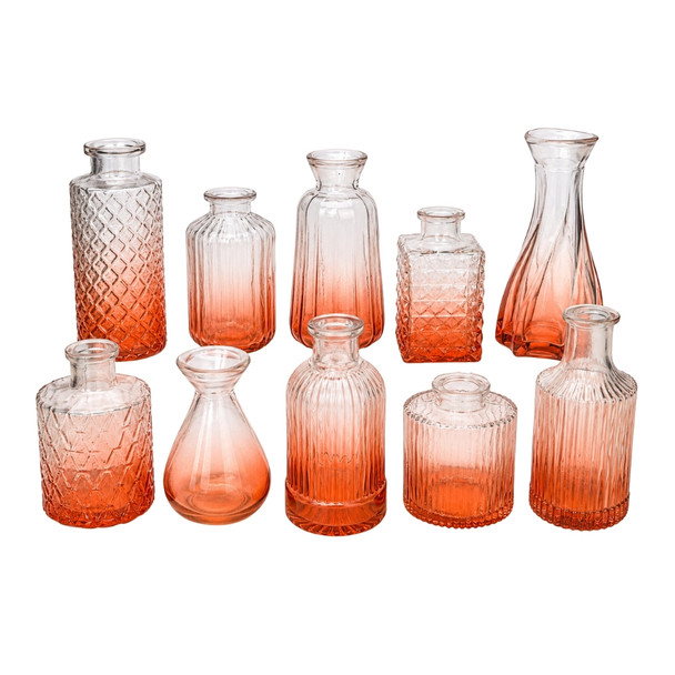 X0502A Vintage Rose Ombré Glass Bud Vase Collection No.1 (Set of 10)