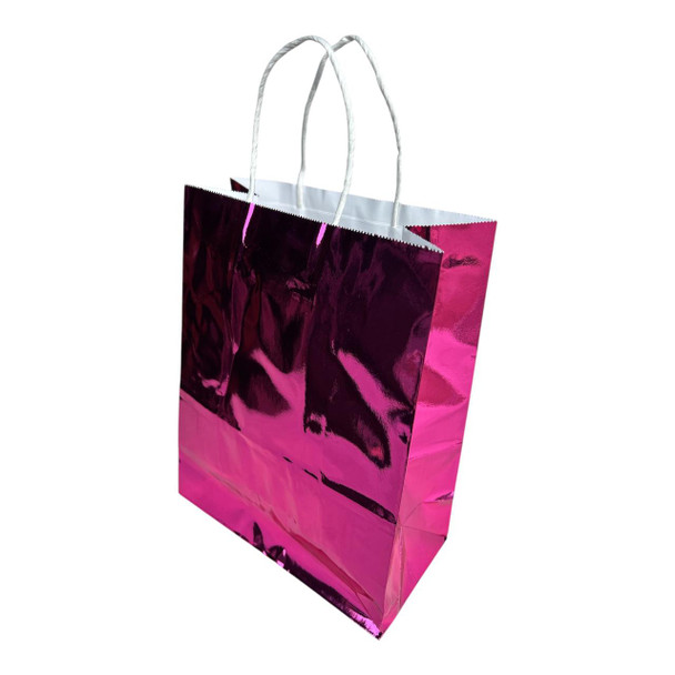 GBSY1B Large Gift Bag with Twisted Paper Handles (Set of 12) - Metallic Pink