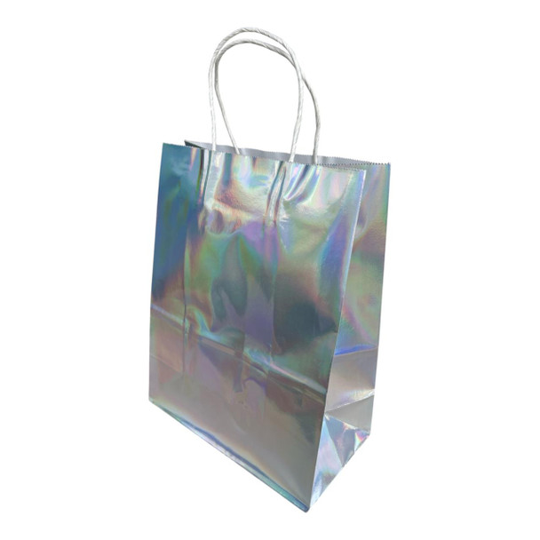 GBSY1D Large Gift Bag with Twisted Paper Handles (Set of 12) - Holographic Silver