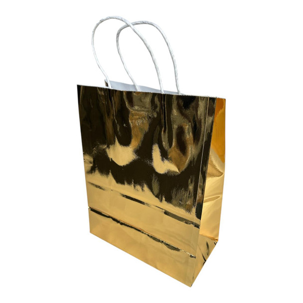 GBSY1F Large Gift Bag with Twisted Paper Handles (Set of 12) - Metallic Gold