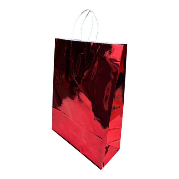 GBSY2B Medium Gift Bag with Twisted Paper Handles (Set of 12) - Metallic Red
