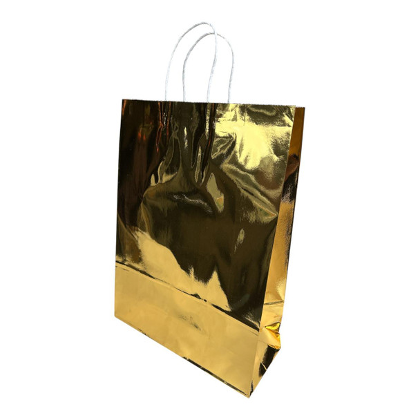 GBSY2C Medium Gift Bag with Twisted Paper Handles (Set of 12) - Metallic Gold