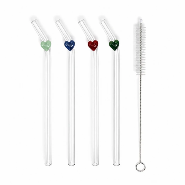 GST71602 Heart Glass Straws (Set of 4)