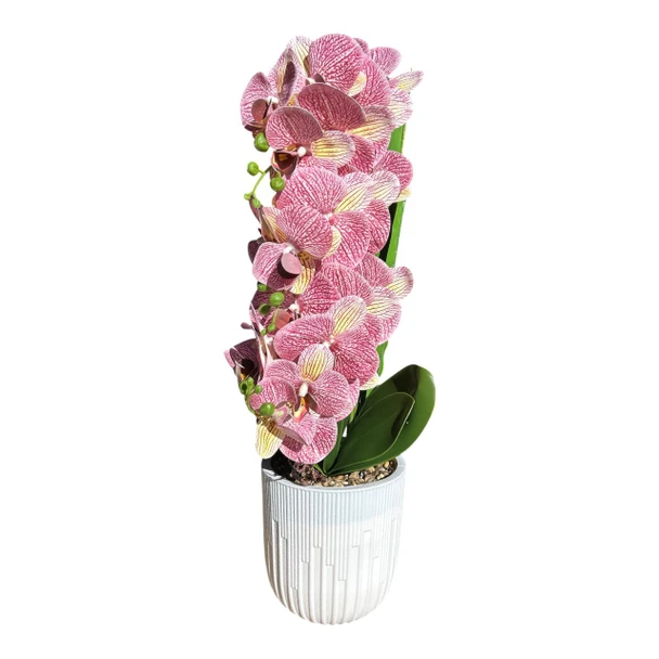 LM17583 Artificial Pink Orchid, White Ribbed Planter 60cm