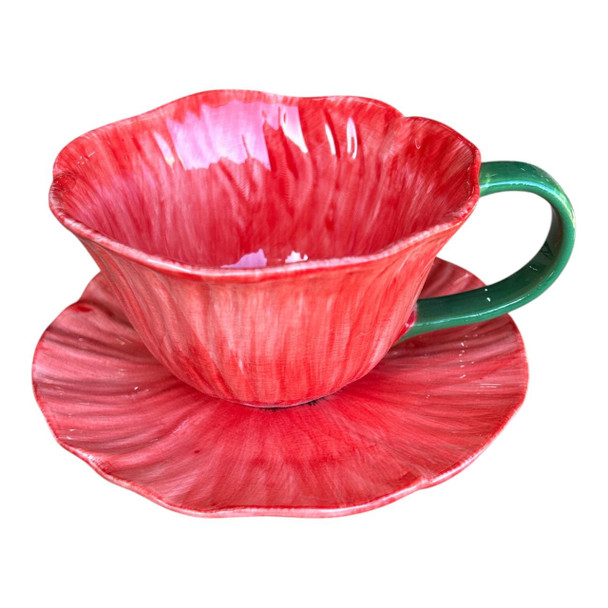 MUGBK3 Ceramic Cup & Saucer – Scarlet Poppy Bloom