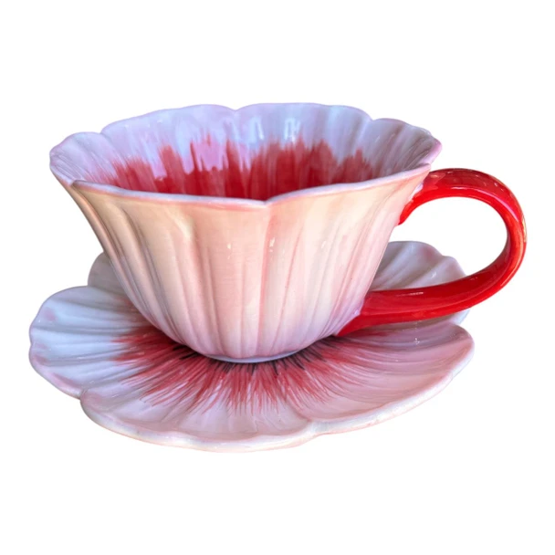 MUGBK4 Ceramic Cup & Saucer – Blush Poppy Bloom