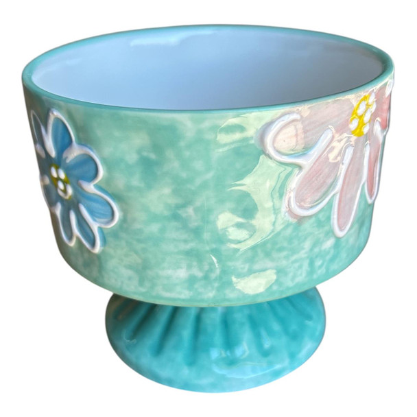 MUGBK5G Ceramic Pedestal Cup – Aqua Floral Bloom
