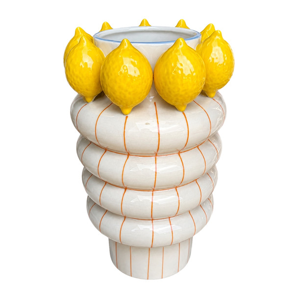 V36F053 Ceramic White & Yellow Vase – Lemon