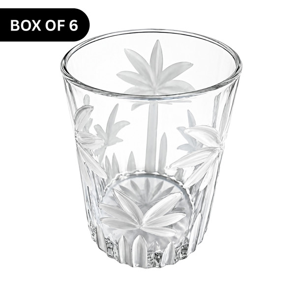 YZ5A Short Clear Glass Tumbler (Box of 6) – White Palm Trees