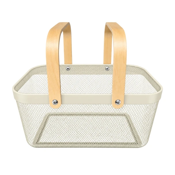 SBWM21B Metal Mesh Basket with Bamboo Handles - Cream