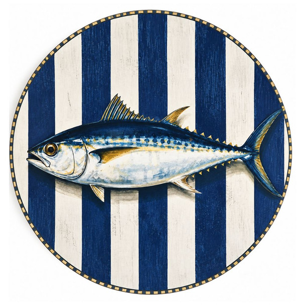 DISPR26 Disposable Round Placemat 24Pc - Fish Blue Stripes