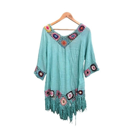 B001E Kaftan Cover Up - Blue, Colourful Crochet Squares - Bali Trading ...