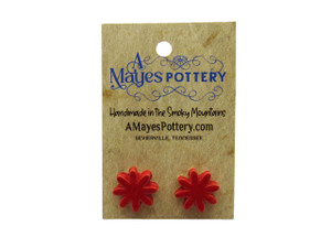 Set of handmade red pottery flower stud earrings Set of handmade red pottery flower stud earrings