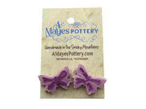 A set of handmade Purple Butterfly shaped Large post Earrings. Made in America. On an A Mayes pottery card. A set of handmade Purple Butterfly shaped Large post Earrings. Made in America. On an A Mayes pottery card.