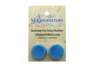 A set of handmade Large Blue Round Circles clay post earrings. On an A Mayes Pottery card. Made in America. A set of handmade Large Blue Round Circles clay post earrings. On an A Mayes Pottery card. Made in America.