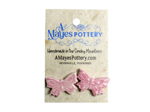A set of Pink Ceramic Butterfly Shaped Post Handmade Clay Earrings. With packaging. A set of pink ceramic butterfly shaped post handmade clay earrings. On an A Mayes Pottery card. A set of Pink Ceramic Butterfly Shaped Post Handmade Clay Earrings. With packaging. A set of pink ceramic butterfly shaped post handmade clay earrings. On an A Mayes Pottery card.