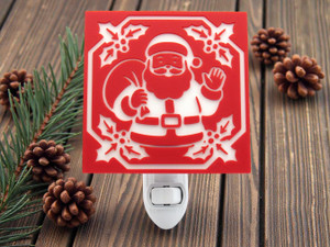 Night light on table with Christmas décor