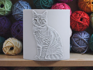 Tabby Cat Close Up, clay pottery stamp for potters to add texture image to ceramics