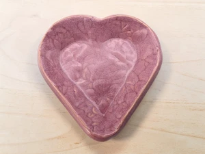 Handcrafted Ceramic Pottery Trinket Bowl or Jewelry Dish Pink Heart on table