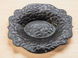 Handcrafted Ceramic Pottery Trinket Bowl or Jewelry Dish in Black on table