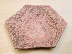 Handcrafted Ceramic Pottery Trinket Bowl or Jewelry Dish in Pink on table