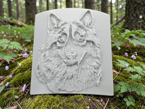 Clay Pottery Stamp with Close Up Husky Dog Texture Image in woods