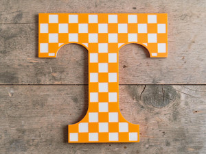 Checkered Power T on wooden wall