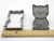 A cute cat shaped pottery stamp with cutter. Next to ruler. Measuring approximately 2 inches wide.