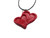 A handmade red double heart ceramic pendant necklace. On a black cord necklace.