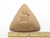 The back side of the triangle bowl. It's plain terracotta with PFM and Made in the Smoky Mountains imprinted on the back. With ruler. Measuring approximately 3 inches wide. The back side of the triangle bowl. It's plain terracotta with PFM and Made in the Smoky Mountains imprinted on the back. With ruler. Measuring approximately 3 inches wide.