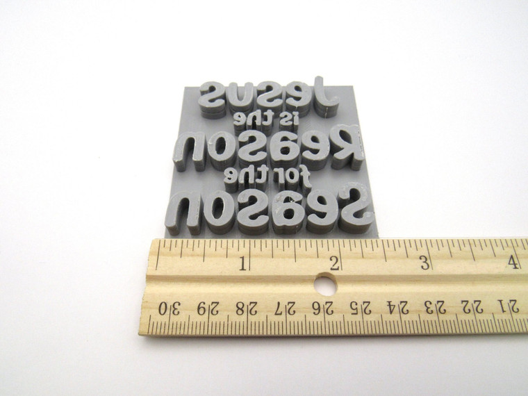 Jesus is The Reason for The Season Clay Pottery Mug Stamp. With ruler. Measuring 2.5 inches wide.