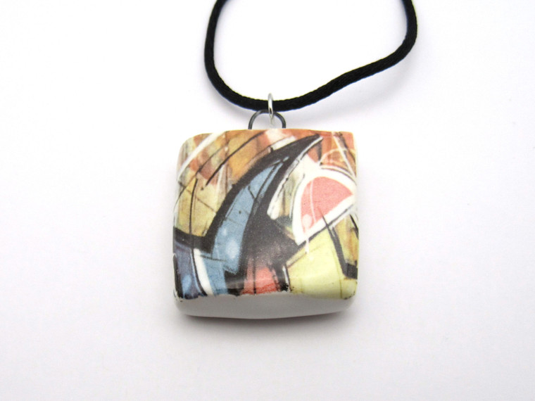 Ceramic Necklace | Infusion | Square | Abstract Design 1