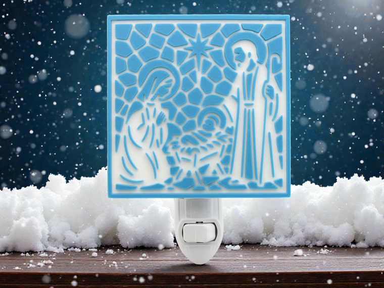 Night light on table with snow