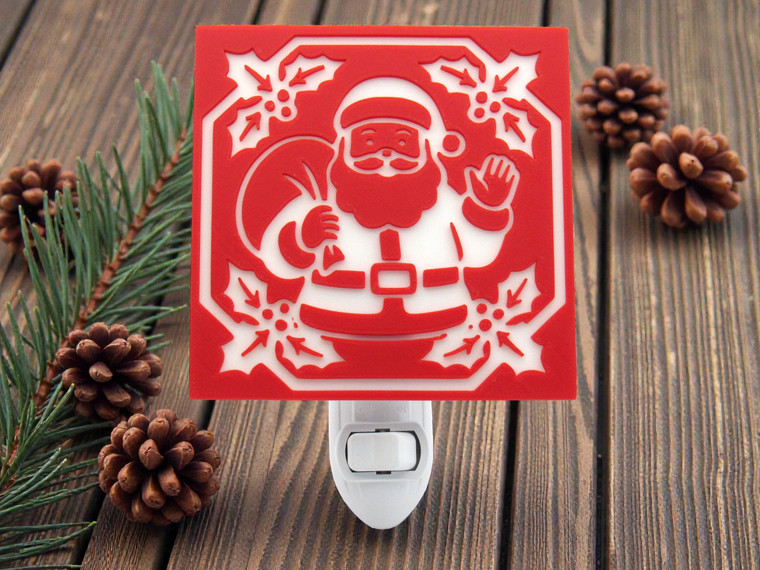 Night light on table with Christmas décor