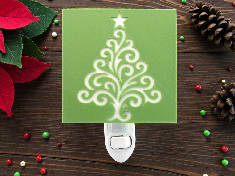 Night light on table with Christmas décor