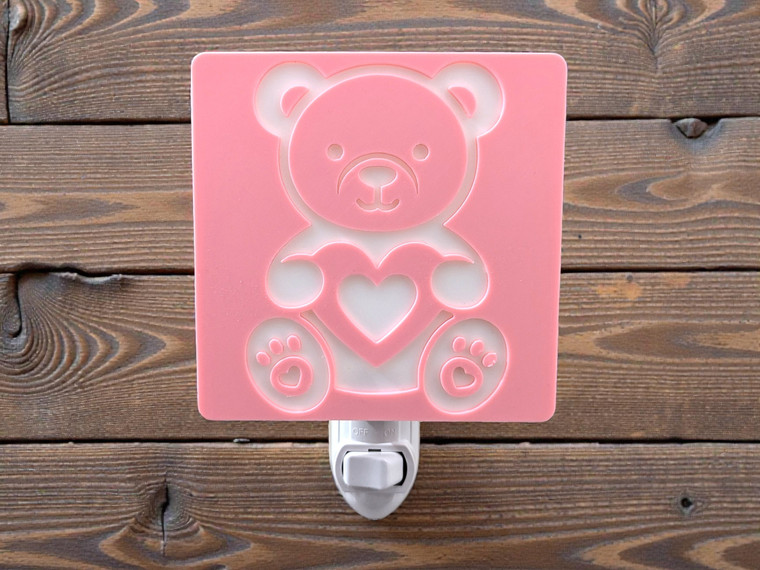 Valentine’s Bear with Heart Night Light on wood