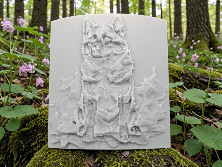 Pottery Stamp with Full Body Shiba Inu Dog Texture Image in woods