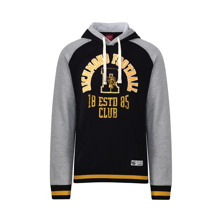 black hoodie with yellow stripe